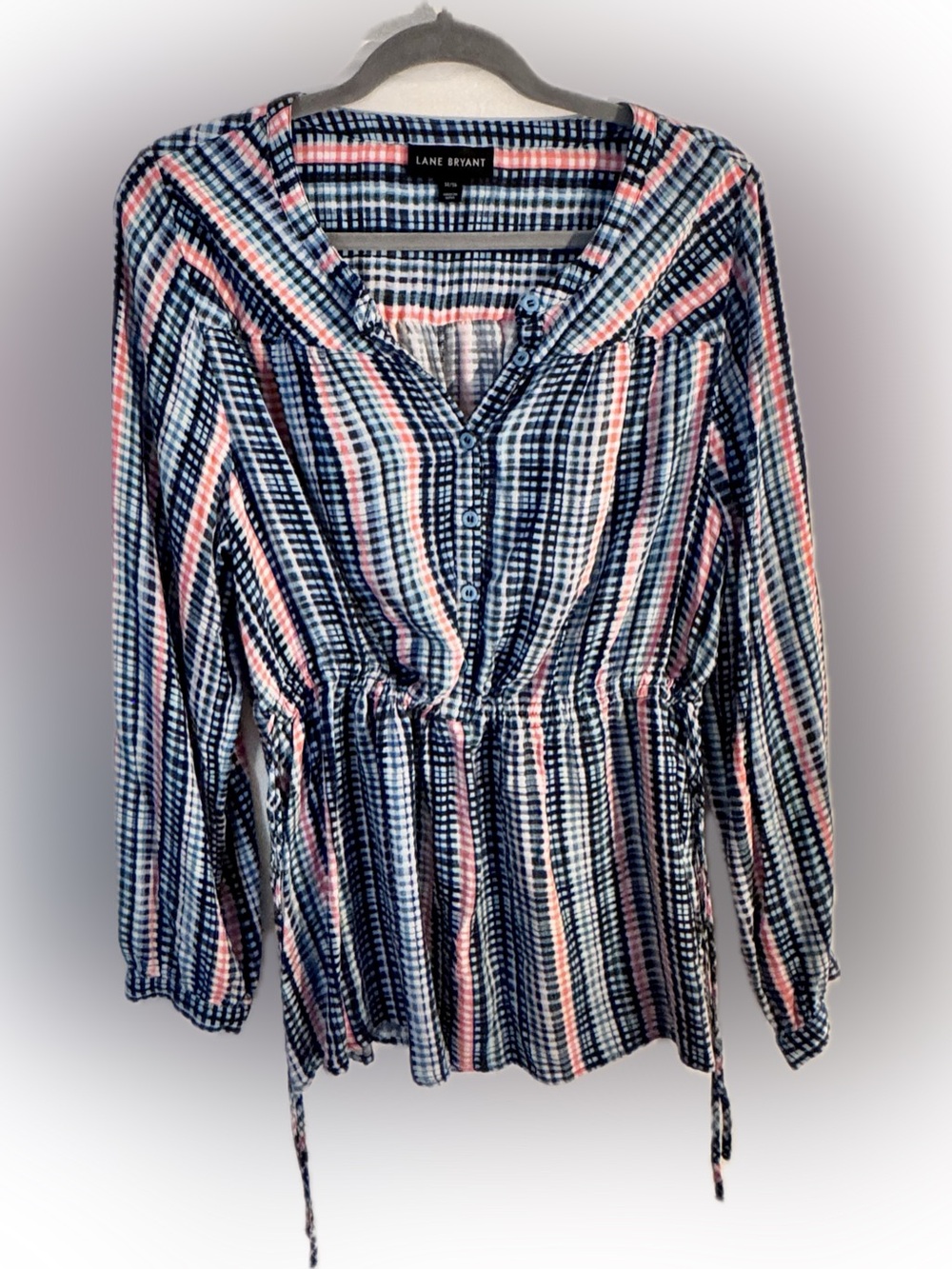 Lane Bryant Navy and Coral Striped Button-Front  Tunic - Size 14/16